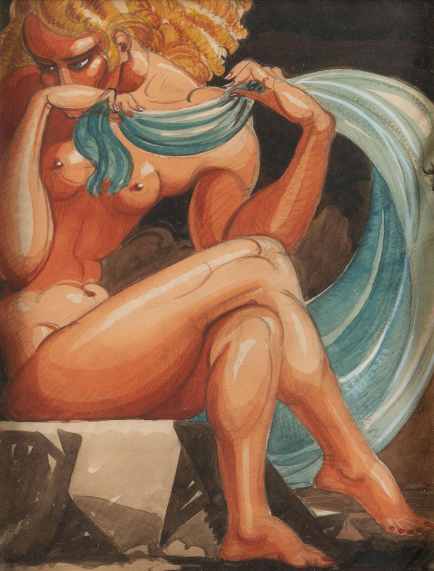 PAINTING DEPICTING A SEATED NUDE ATTRIBUTED TO GEORGES HENRI TRIBOUT (1884-1962), France, c. 194...