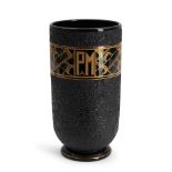 DAUM ART DECO GLASS VASE WITH GILT DECORATION, Nancy, France, c. 1925, enameled band with monogr...