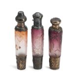 THREE DAUM SILVER-MOUNTED CAMEO GLASS PERFUMES, Nancy, France, c. 1895, all with painted marks '...