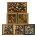 SEVEN FLORAL TILES INCLUDING MAW, DOULTON, AND CRAVEN DUNNILL, England, c. 1900, with maker's ma...