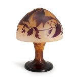 GALLE CAMEO GLASS LAMP BASE AND SHADE, France, c. 1910, decorated with Virginia creeper vines, b...