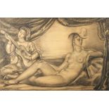 RENE BUTHAUD (1886-1986) STUDY DEPICTING A RECLINING NUDE, France, c. 1935, charcoal and graphit...