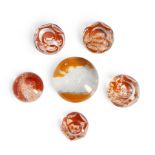 SIX AMBER CUT-TO-CLEAR GLASS PAPERWEIGHTS, France, souvenir from the 1878 Paris Exposition Unive...