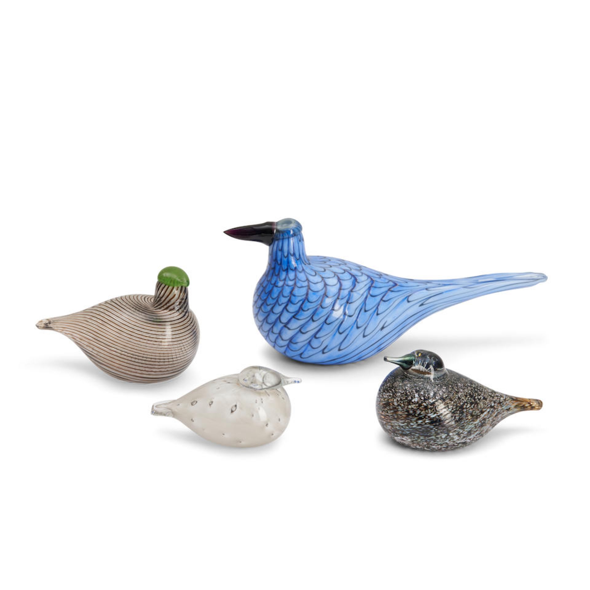 FOUR OIVA TOIKKA FOR IITTALA GLASS BIRDS, Finland, late 20th/early 21st century, spotted crake, ...