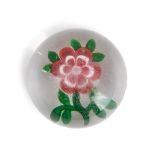 FRENCH GLASS PAPERWEIGHT WITH SINGLE FLOWER, ht. 2 1/4, dia. 3 in.