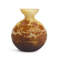 GALLE CAMEO GLASS LANDSCAPE VASE, France, early 20th century, cameo mark 'Galle,' ht. 5 1/2 in.