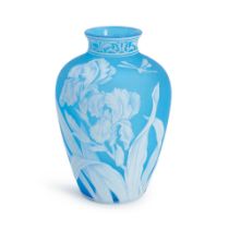 CAMEO GLASS VASE ATTRIBUTED TO THOMAS WEBB, c. 1900, decorated with German irises and morning gl...