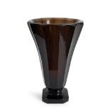 DAUM ART DECO SMOKED GLASS FOOTED VASE, Nancy, France, c. 1925, wheel-engraved mark 'Daum Nancy...