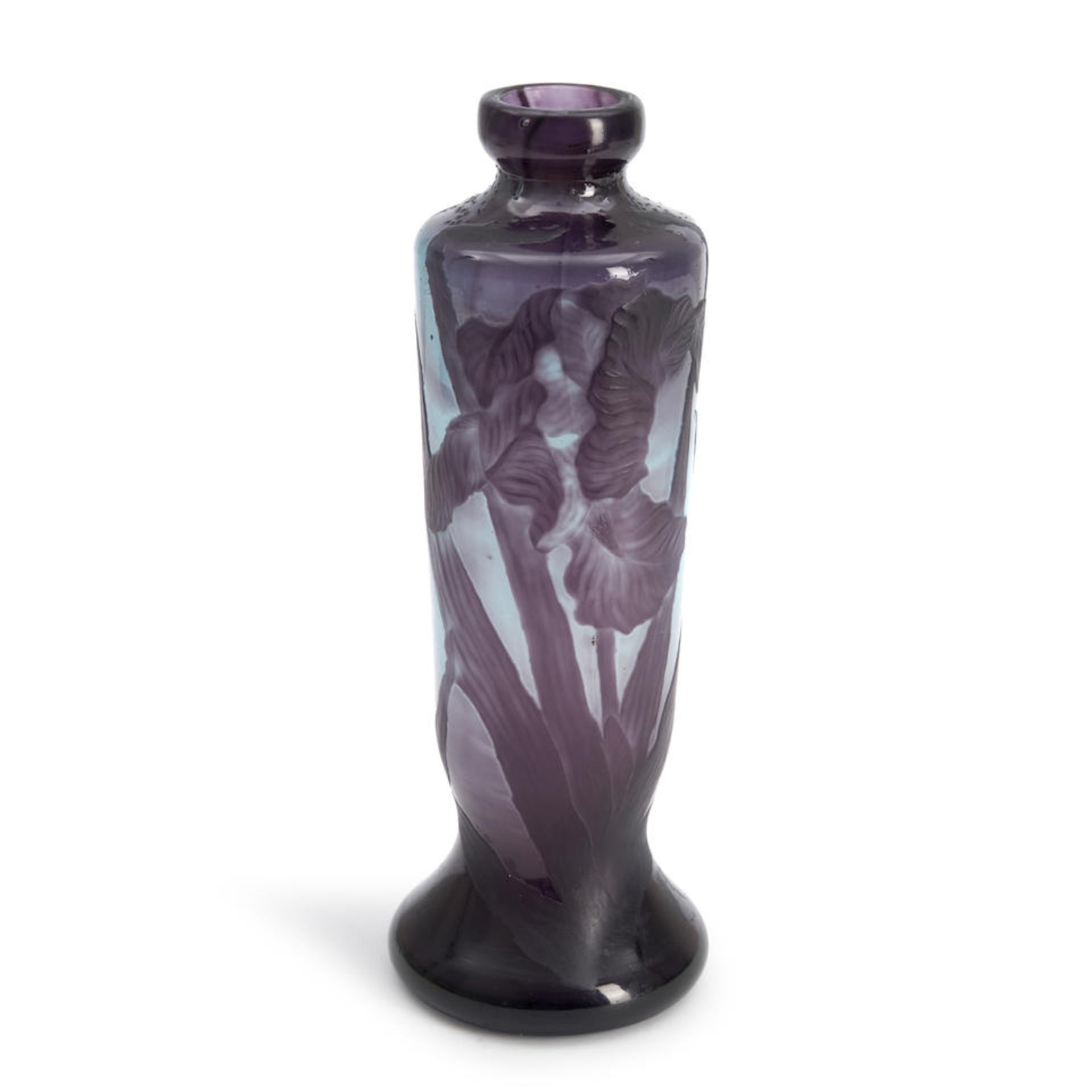 MULLER FRERES CAMEO GLASS VASE WITH IRISES, Croismare, France, c. 1910, cameo mark 'Muller Crois...