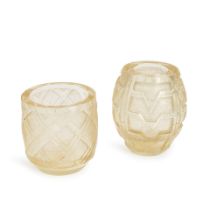 TWO DAUM ART DECO ACID-ETCHED GLASS VASES, Nancy, France, c. 1920, cylindrical vase, wheel-engra...