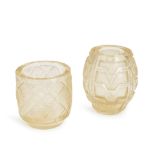 TWO DAUM ART DECO ACID-ETCHED GLASS VASES, Nancy, France, c. 1920, cylindrical vase, wheel-engra...
