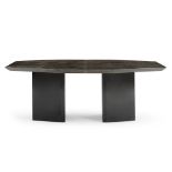 ALDO TURA (1909-1963) LACQUERED GOATSKIN DINING TABLE, Italy, c. 1950, top hide, bases black lac...