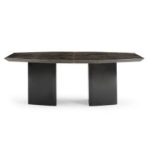 ALDO TURA (1909-1963) LACQUERED GOATSKIN DINING TABLE, Italy, c. 1950, top hide, bases black lac...