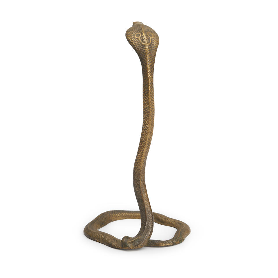 COBRA-FORM GILT-BRASS POCKET WATCH STAND, early 20th century, unmarked, ht. 10 in. - Image 2 of 2