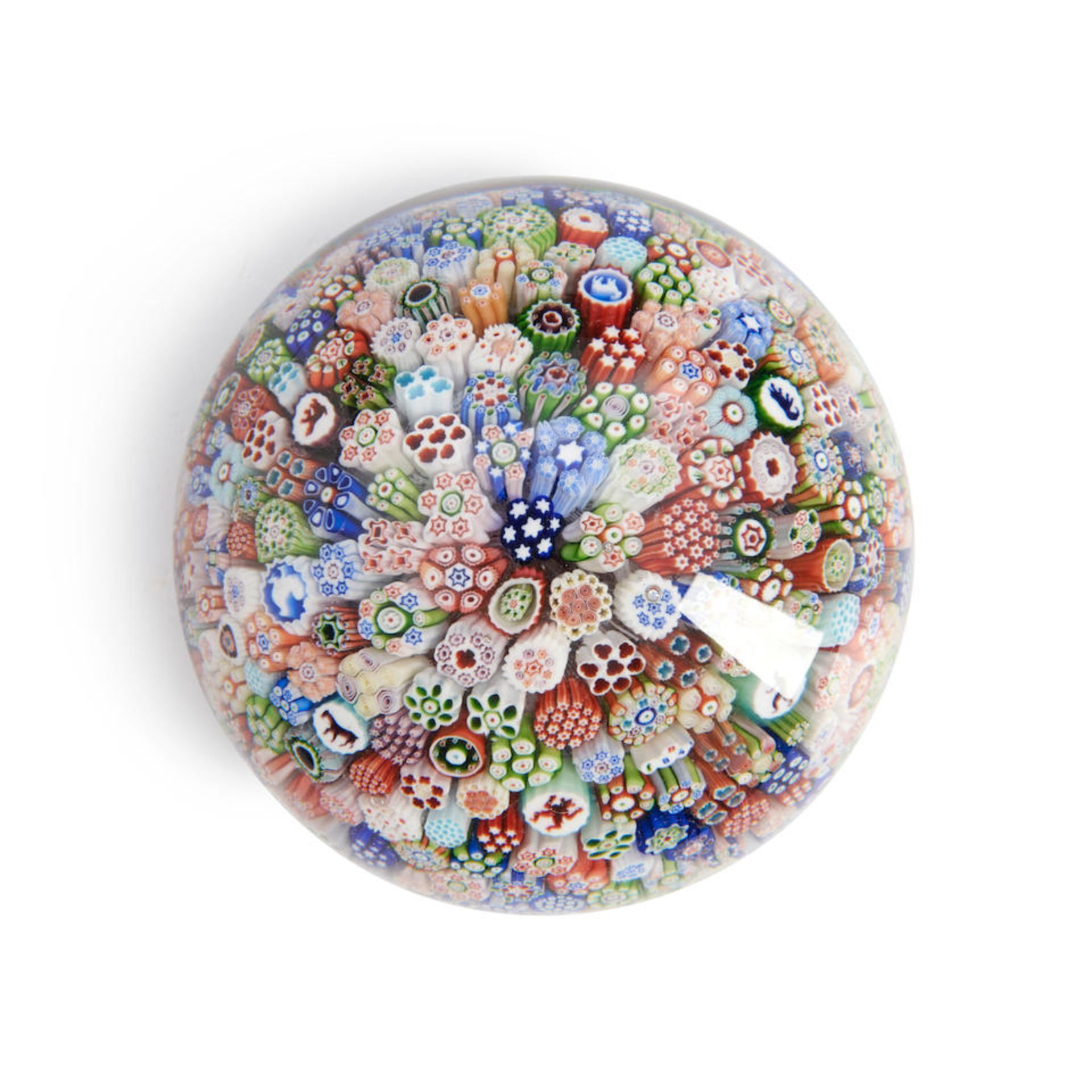 BACCARAT CLOSE-PACKED MILLEFIORI GLASS PAPERWEIGHT, France, dated 1847, several silhouette canes...