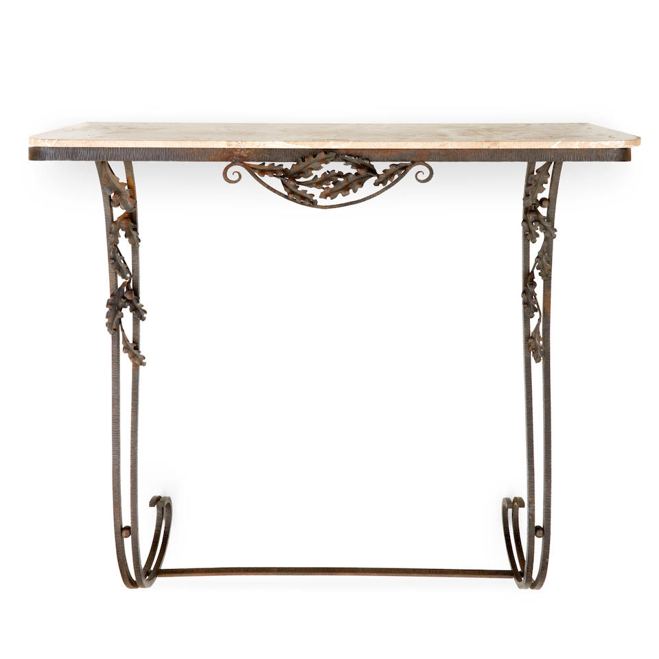 MARBLE AND IRON PIER TABLE, second half of the 20th century, unmarked, ht. 43, wd. 48 3/4, dp. 1...