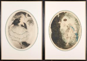 LOUIS ICART (1888-1950) 'LA CACHETTE' AND 'LOVE BIRD,' France, etchings in color on paper, 'La C...