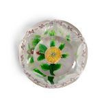 BACCARAT FACETED YELLOW POMPOM GLASS PAPERWEIGHT, France, ht. 1 1/2, dia. 2 1/2 in.