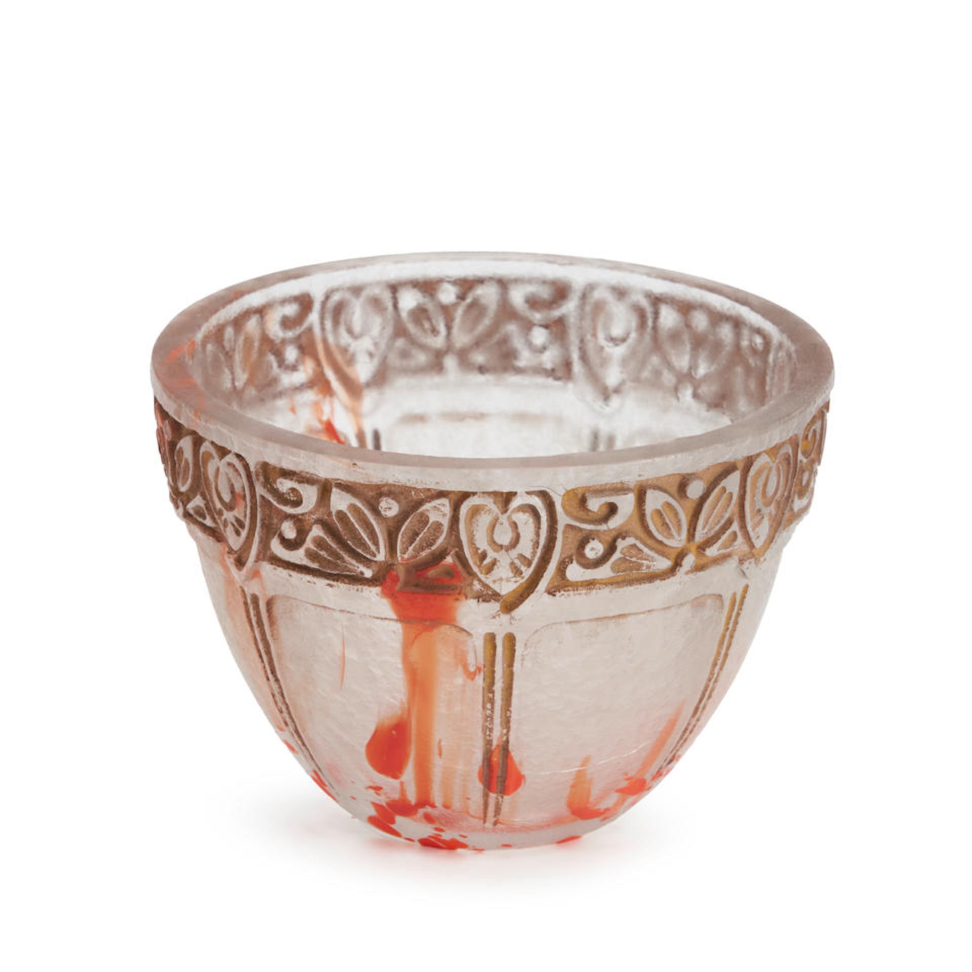 DAUM INTERNALY DECORATED, ACID-ETCHED AND PATINATED GLASS BOWL, Nancy, France, c. 1920, wheel-en...