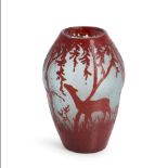 LEGRAS CAMEO GLASS VASE WITH FAWN, Saint-Denis, France, c. 1910, cameo mark 'Legras,' ht. 8 1/8 in.
