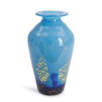 DAUM BLUE GLASS VASE WITH GOLD FOIL, Nancy, France, c. 1930, wheel-engraved mark 'Daum Nancy Fra...