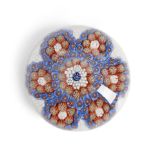 BACCARAT STARDUST CARPET-GROUND MILLEFIORI GLASS PAPERWEIGHT, France, blue garland enclosing cir...