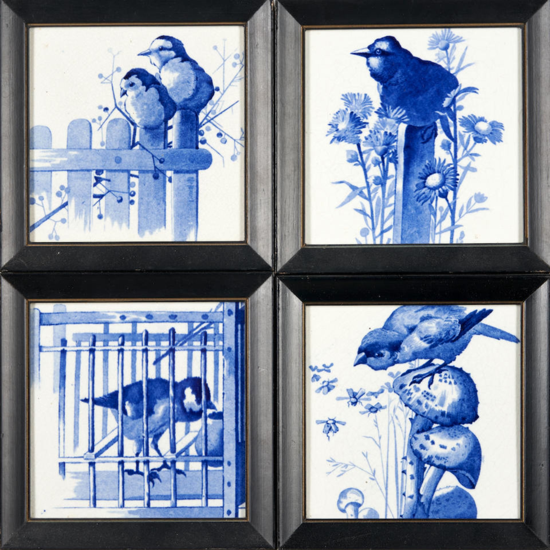 FOUR BROWN-WESTHEAD MOORE & CO. TILES DEPICTING BIRDS, England, Stoke-on-Trent, late 19th centur...