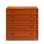 DANISH MODERN TEAK STORAGE CHEST, Denmark, c. 1955, teak veneer, ink stamp mark 'Made in Denmark...