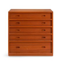 DANISH MODERN TEAK STORAGE CHEST, Denmark, c. 1955, teak veneer, ink stamp mark 'Made in Denmark...