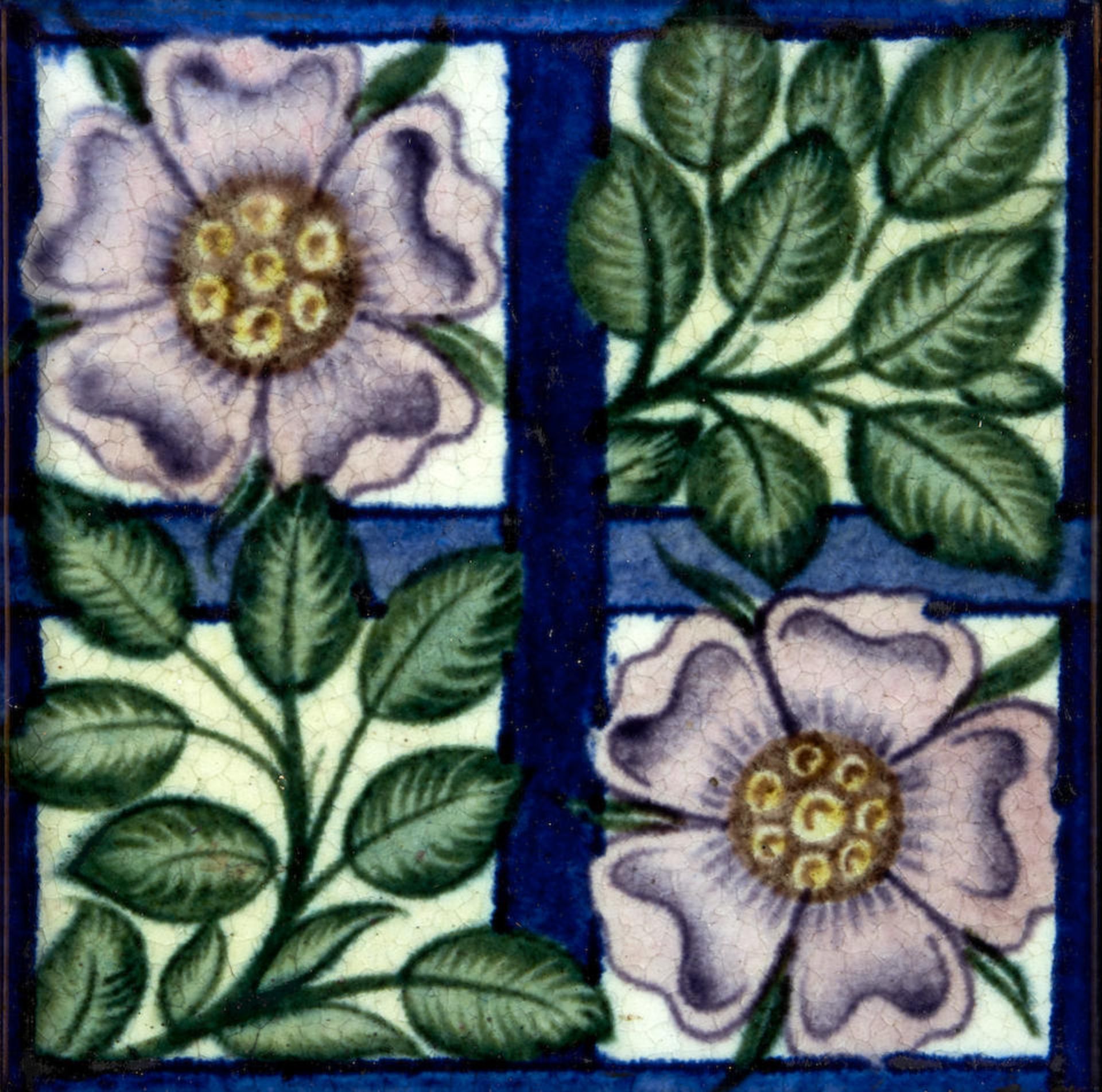 THREE WILLIAM DE MORGAN FLORAL TILES, England, late 19th century, tile with yellow carnations w... - Image 3 of 5