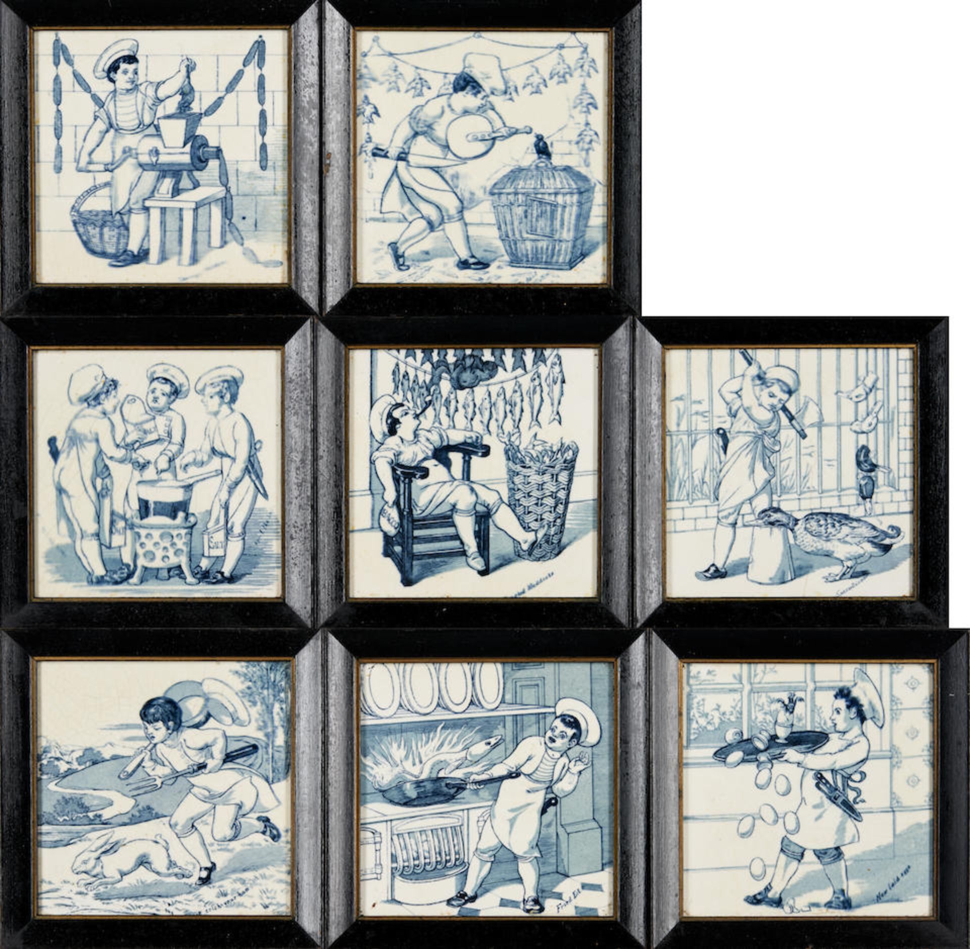 EIGHT MARC LOUIS SOLON FOR MINTON TRANSFERWARE TILES FROM THE 'COOKS' SERIES, England, Stoke-on-...