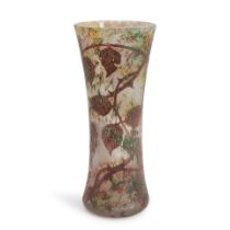 DAUM CAMEO VITRIFIED GLASS VASE WITH ROSE BRANCHES, Nancy, France, c. 1900, incised mark 'Daum N...