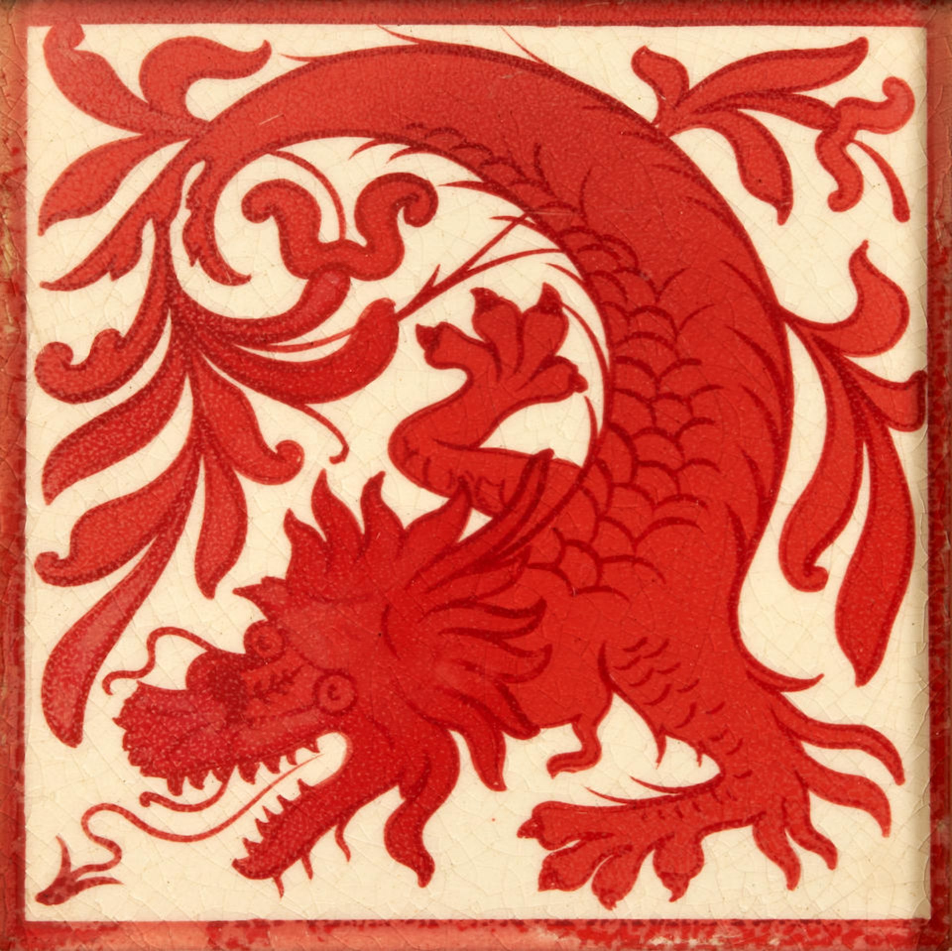 TWO CRAVEN DUNNILL RED LUSTRE TIES DEPICTING DRAGONS ATTRIBUTED TO LEWIS FOREMAN DAY,, England, ... - Image 3 of 4