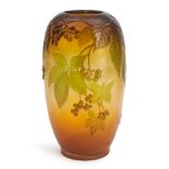 GALLE MOLD-BLOWN GLASS VASE WITH VIRGINIA CREEPER, France, c. 1900, molded mark 'Galle,' ht. 11 ...