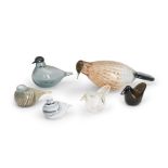 SIX OVIA TOIKKA FOR IITTALA GLASS BIRDS, Finland, late 20th/early 21st century, Eurasian wryneck...