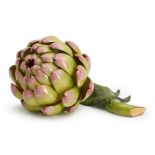 KATHERINE HOUSTON ARTICHOKE WITH LEAF CERAMIC SCULPTURE, Massachusetts, dated 2000, porcelain, a...