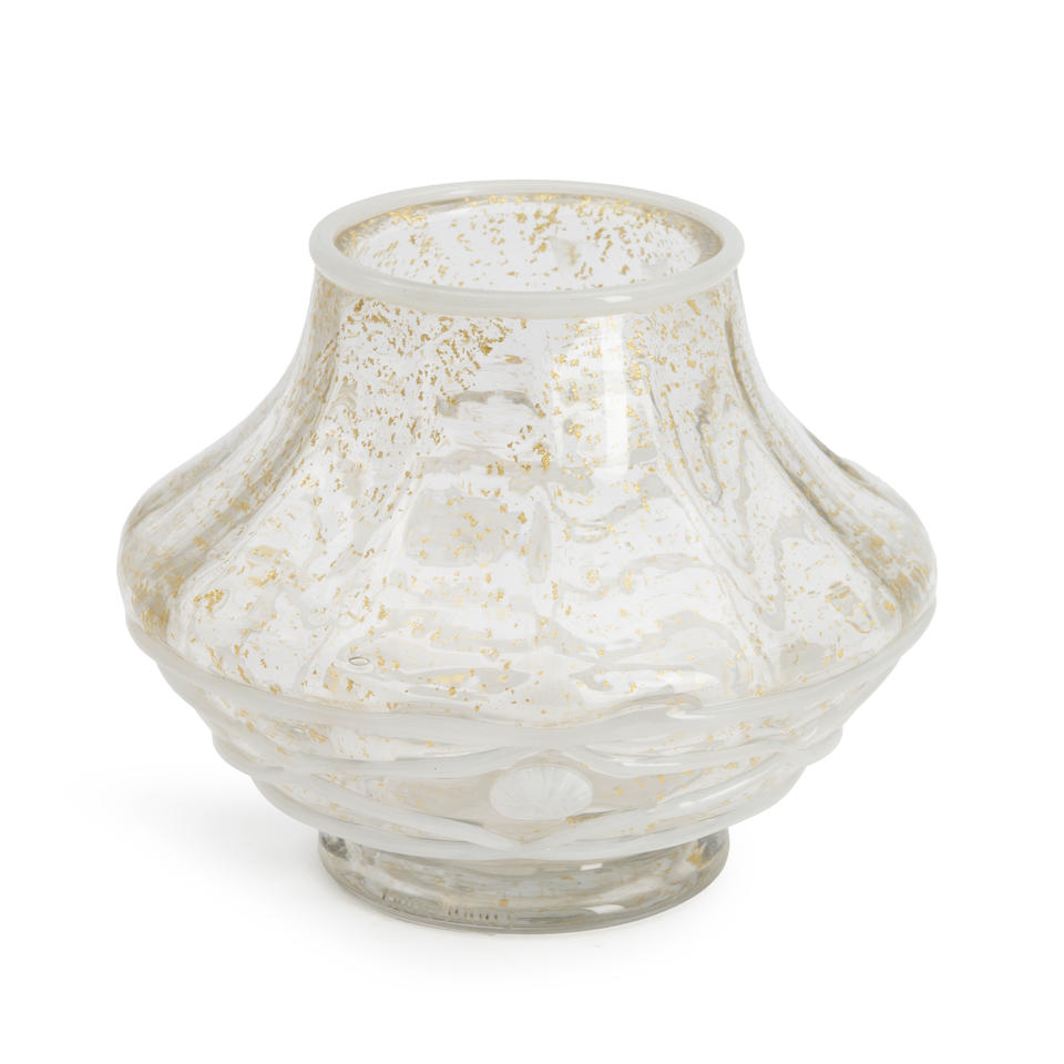 DAUM GLASS VASE WITH GOLD FOIL AND APPLIED DECORATON, Nancy, France, c. 1920, wheel-engraved mar...