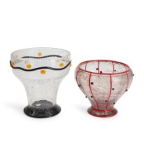 TWO DAUM GLASS VASES WITH APPLIED DECORATION, Nancy, France, c. 1925, both with wheel-engraved m...