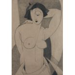CUBIST SCHOOL DRAWING DEPICTING A NUDE WOMAN, probably United States, c. 1930, charcoal on paper...