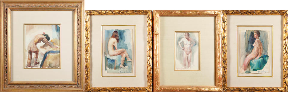 FOUR GEORGE BENJAMIN LUKS (1866-1933) PAINTINGS DEPICTING FEMALE NUDES, New York, c. 1920, water...