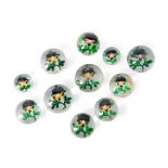 ELEVEN PANSY GLASS PAPERWEIGHTS, ht. 1 1/2 to 2 1/2 in.
