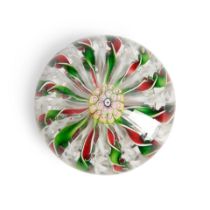 ST. LOUIS CROWN GLASS PAPERWEIGHT, France, twisted ribbon alternating with twisted latticino, ht...
