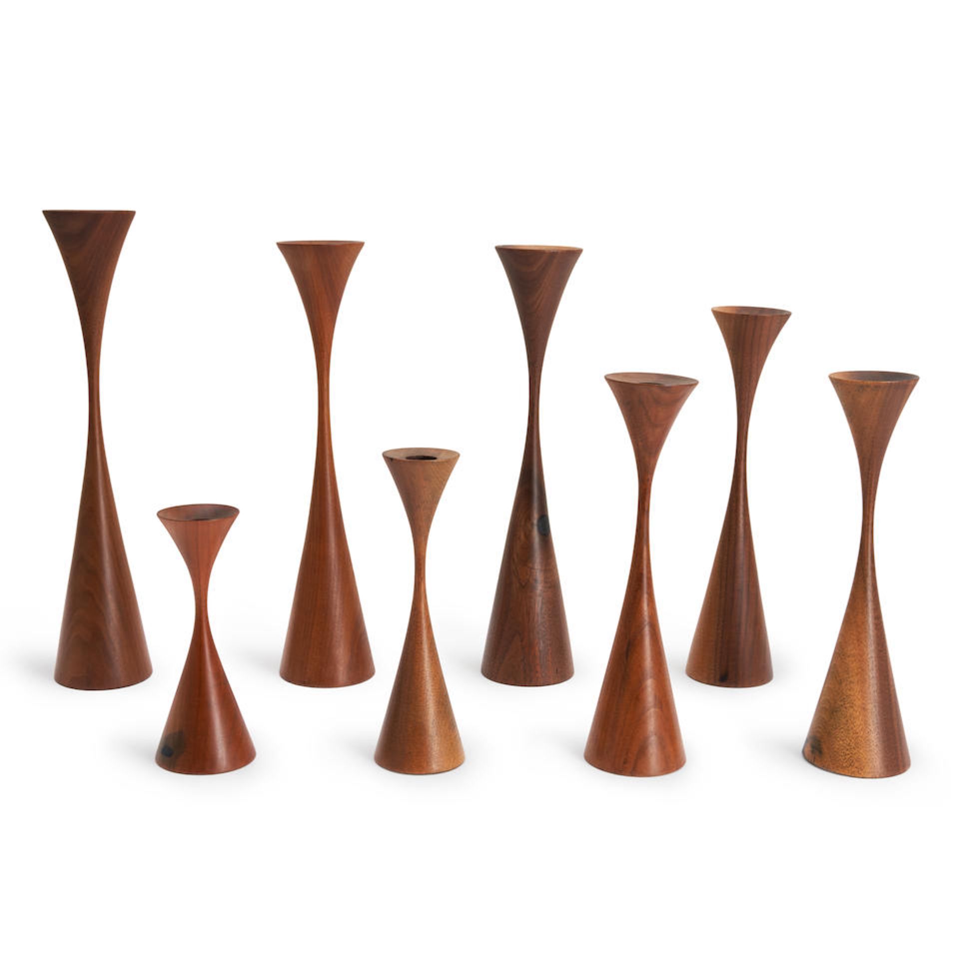 EIGHT RUDE OSOLNIK (1915-2001) MID-CENTURY MODERN CANDLESTICKS, Kentucky, c. 1960, unmarked, ht....