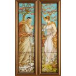 PAIR OF W.B. SIMPSON & SONS HAND-PAINTED TILE PANELS DEPICTING WINTER AND SPRING, London, 1870-1...