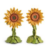 PAIR OF KATHERINE HOUSTON SUNFLOWER CERAMIC SCULPTURES, Massachusetts, dated 2009, porcelain, ar...