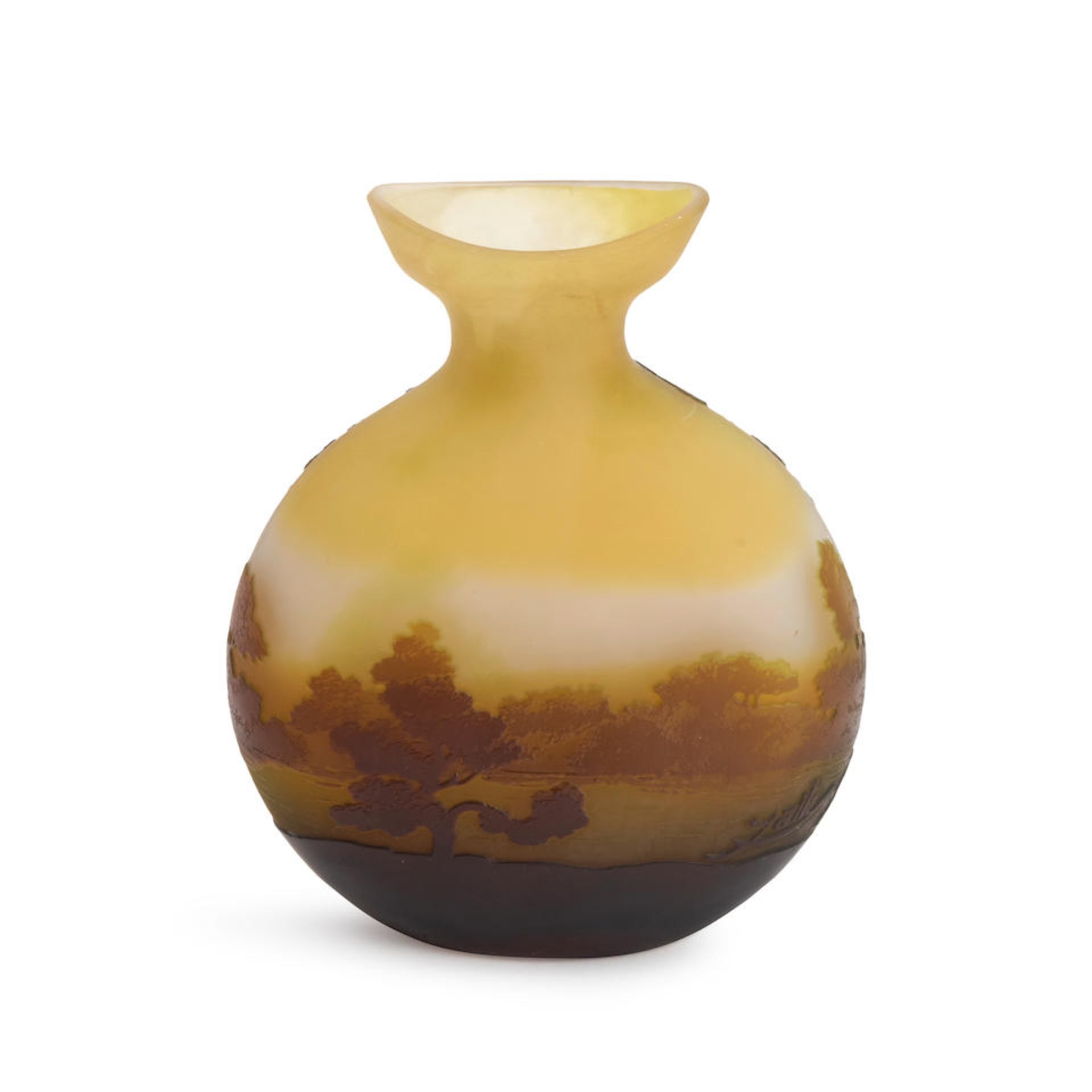 GALLE CAMEO GLASS LANDSCAPE VASE, France, early 20th century, cameo mark 'Galle,' ht. 5 1/2 in. - Bild 5 aus 5