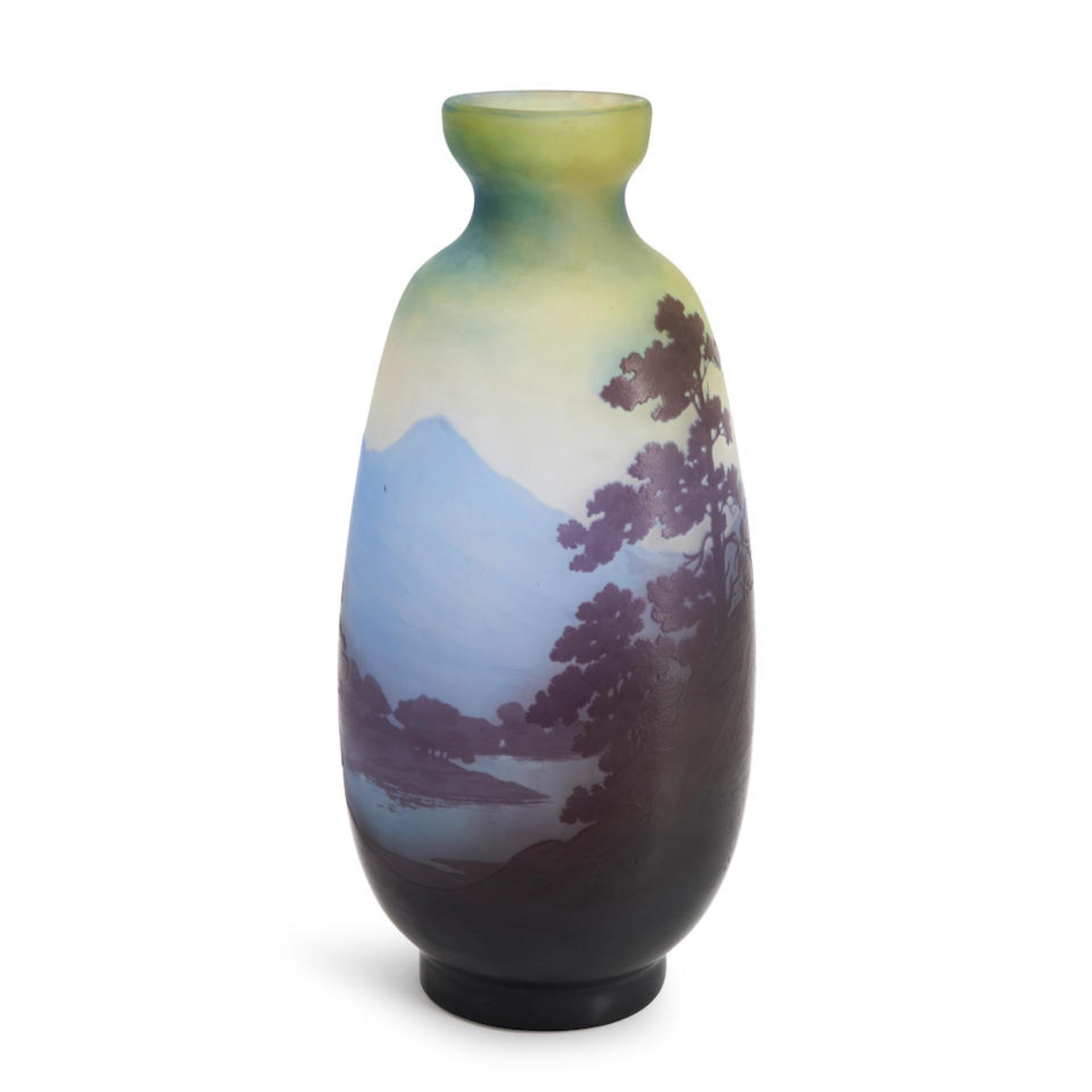 GALLE CAMEO GLASS VASE WITH MOUNTAIN LANDSCAPE, Nancy, France, early 20th century, cameo mark '...