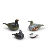 FOUR OIVA TOIKKA FOR IITTALA GLASS BIRDS, Finland, c. 2000, pilvikana, acid-etched mark 'O. Toik...