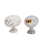 TWO OIVA TOIKKA FOR IITTALA GLASS OWLS, Finland, late 20th century, Tengmalm's owl, acid-etched ...