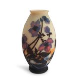 MULLER FRERES CAMEO GLASS VASE WITH ANENOME FLOWERS, Luneville, France, c. 1910, mark in cameo...